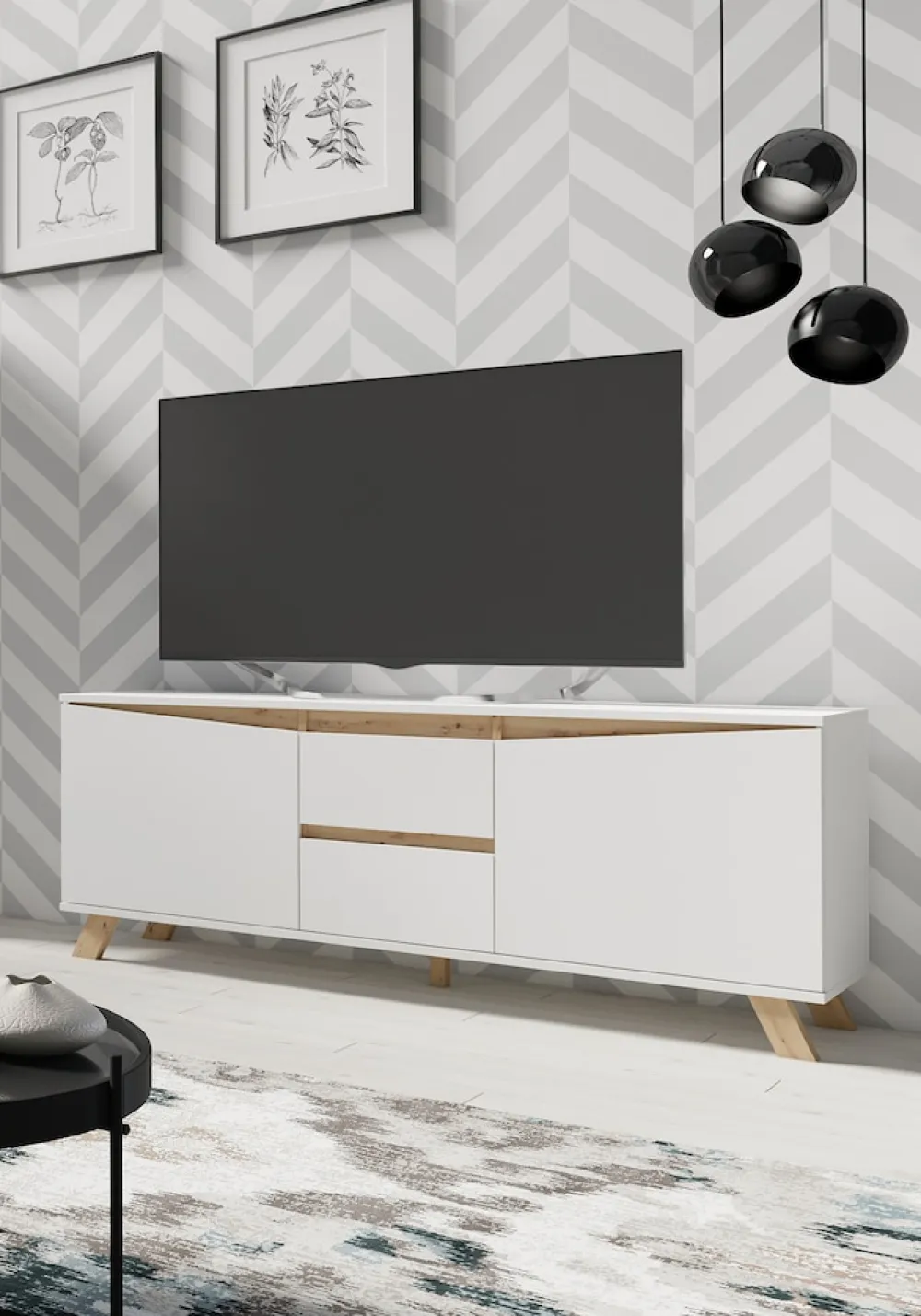 byLIVING TV-Board VALENTIN, Breite 160 cm, /Artisan Eiche (Eiche-Optik) weiß Clearance