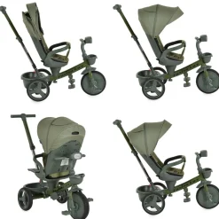 Byox Dreirad Fusion Lux Musik Scheinwerfer PU-Reifen Hinterradbremsen Korb Gurt grün dunkelgrau Clearance
