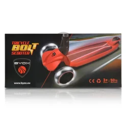 Byox Kinderroller Bolt 3 Räder, höhenverstellbar, klappbar, PU-Räder, ABEC-9 rot