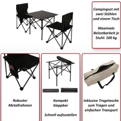 MCW Campingset -N50, Tisch 2x Stuhl Klappstuhl Anglerstuhl faltbar, Metall ~ weiß Best