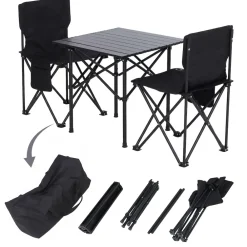 Campingset -Q39, Tisch 2x Stuhl Klappstuhl Anglerstuhl faltbar, Metall Stoff ~ schwarz ^ MCW Discount