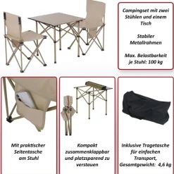 Campingset -Q39, Tisch 2x Stuhl Klappstuhl Anglerstuhl faltbar, Metall Stoff ~ schwarz ^ MCW Discount