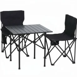 Campingset -Q39, Tisch 2x Stuhl Klappstuhl Anglerstuhl faltbar, Metall Stoff ~ schwarz ^ MCW Discount