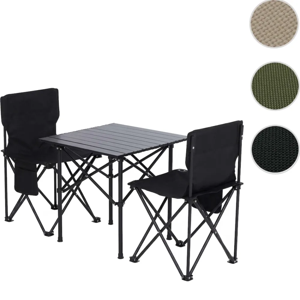 Campingset -Q39, Tisch 2x Stuhl Klappstuhl Anglerstuhl faltbar, Metall Stoff ~ schwarz ^ MCW Discount