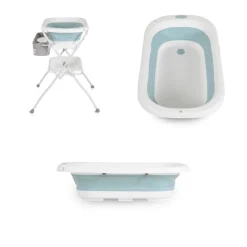 Cangaroo Babywanne Wickeltisch Como 2 in 1 faltbar, Wickelauflage, Zubehörfach blau Discount