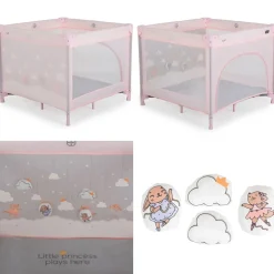 Cangaroo Laufstall Joyzi Matratze Reisebett faltbar Tasche vier Plüschfiguren rosa grau Hot