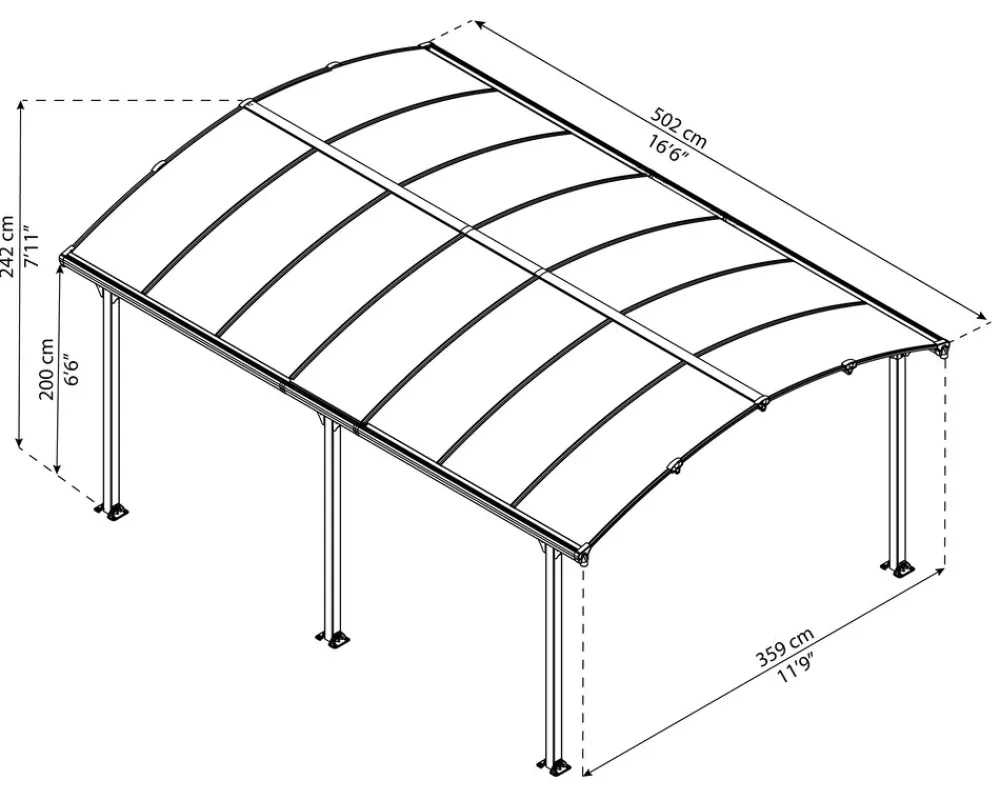 PALRAM Canopia Arcadia Carport aus Aluminium 3,6 x 5 m grau Best