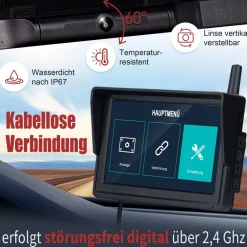 HD Solar Funk Rückfahrkamera mit 5" Monitor Nummernschildkamera mit Solarpanel für vorne oder hinten ^ CARMATRIX Discount