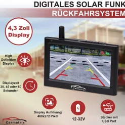 Solar Funk Rückfahrkamera im Kennzeichen mit Monitor Rückfahrsystem Auto ^ CARMATRIX Sale
