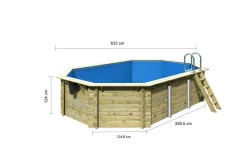 CHILLROI | Achteckiger Massivholz Pool länglich, 358 x 569 x 124 cm, Modell 4 | Inkl. Zubehör und Pool Leitern ^ Karibu Sale