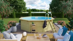 CHILLROI | Achteckiger Massivholzpool, 357,5 x 357,5 x 124 cm, Modell 1 X Folie blau | Inkl. Zubehör und Pool Leitern ^ Karibu Outlet