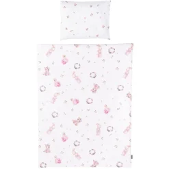 Chipolino Babybettwäsche 3-teilig, Decke 130 x 100 cm, Kissen 45 x 35 cm, Laken rosa Blumen Clearance