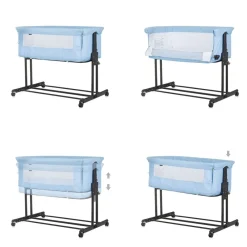 Beistellbett 2 in 1 Zen Laufstall Moskitonetz Matratze Räder Bremse blau ^ Chipolino Discount