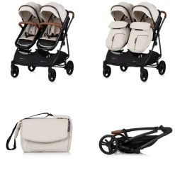 Chipolino Geschwisterkinderwagen Duo Smart klappbar umbaubar verstellbar Fußsack creme schwarz New