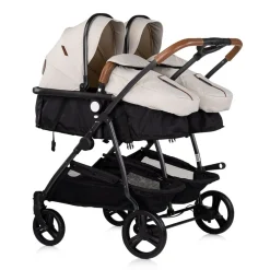 Chipolino Geschwisterkinderwagen Duo Smart klappbar umbaubar verstellbar Fußsack creme schwarz New