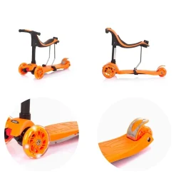 Kinderroller 3 in 1 Multi Plus 3 Räder, Laufrad, Roller, LED-Lichter orange ^ Chipolino Hot