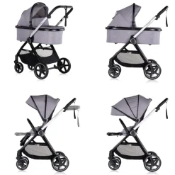 Chipolino Kombikinderwagen 3 in1 Marbella Fußabdeckung Einlage i-Size Babyschale grau rosa Clearance