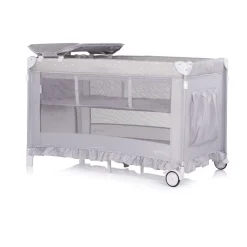 Chipolino Reisebett Palace, Baldachin Moskitonetz zwei Ebenen Wickelauflage silber beige/braun Outlet