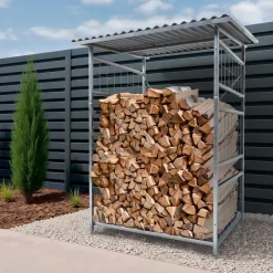 CLP Brennholzregal Macon, wetterfest mit Dach frei wählbarer Neigung, feuerverzinkter Stahl für 2,2m³ oder 4,4m³ Kaminholz, Holzlager metall Sale