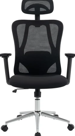 CLP Bürostuhl ergonomisch Bryden, Schreibtischstuhl höhenverstellbar, Chefsessel mit Armlehnen und Kopfstütze, gepolsterter Drehstuhl schwarz Best