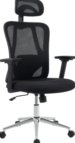 CLP Bürostuhl ergonomisch Bryden, Schreibtischstuhl höhenverstellbar, Chefsessel mit Armlehnen und Kopfstütze, gepolsterter Drehstuhl schwarz Best