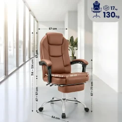 Bürostuhl ergonomisch mit Fußablage Castle, Schreibtischstuhl gepolstert Kunstleder, Drehstuhl höhenverstellbar bis 130 kg belastbar ^ CLP Online