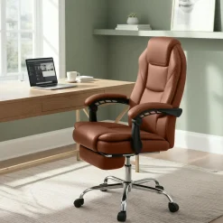 Bürostuhl ergonomisch mit Fußablage Castle, Schreibtischstuhl gepolstert Kunstleder, Drehstuhl höhenverstellbar bis 130 kg belastbar ^ CLP Online