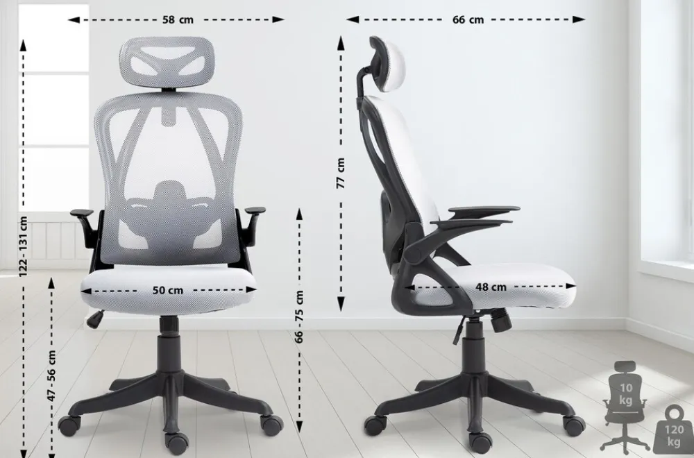 CLP Bürostuhl Taos I Ergonomischer Schreibtischstuhl mit Kopfstütze und Armlehnen I Höhenverstellbarer Drehstuhl grau Best