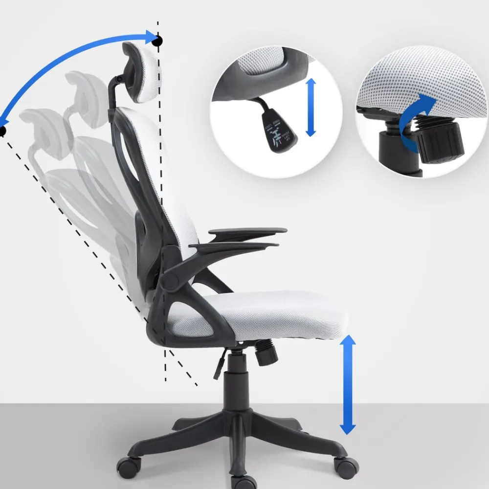 CLP Bürostuhl Taos I Ergonomischer Schreibtischstuhl mit Kopfstütze und Armlehnen I Höhenverstellbarer Drehstuhl grau Best