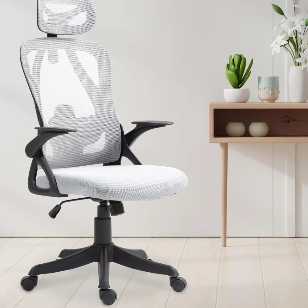 CLP Bürostuhl Taos I Ergonomischer Schreibtischstuhl mit Kopfstütze und Armlehnen I Höhenverstellbarer Drehstuhl grau Best