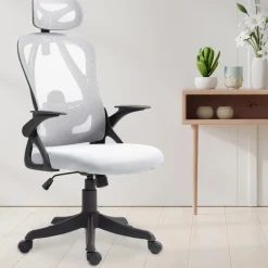 CLP Bürostuhl Taos I Ergonomischer Schreibtischstuhl mit Kopfstütze und Armlehnen I Höhenverstellbarer Drehstuhl grau Best