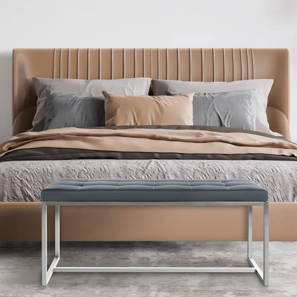 Edelstahl Küchenbank Barci Kunstleder I Moderne 2er-Sitzbank Mit Polsterung Für Esszimmer Und Küche Und Büro I Sitzhöhe 48 CM ^ CLP Online