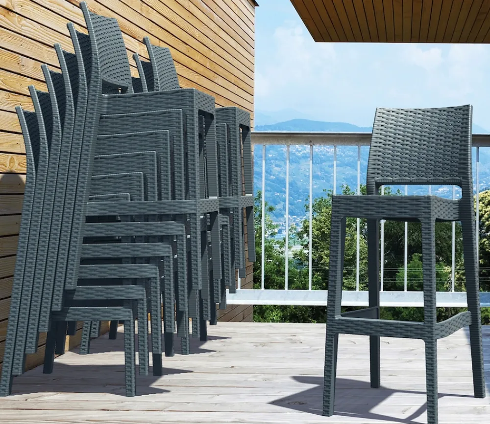2er Set Barhocker Jamaica Mit Fußstütze I Outdoor-Tresenhocker In Rattan-Optik I Stapelbare Barstühle ^ CLP New