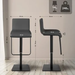 2er Set Barhocker mit Lehne Limon, Barstühle mit Kunstlederbezügen höhenverstellbar drehbar, Tresenstühle bis 240 kg belastbar ^ CLP Discount