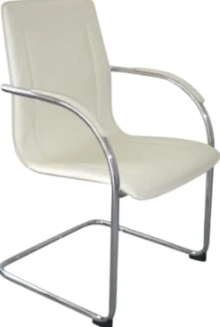 CLP 3er Set Freischwinger Melina Kunstleder I Konferenzstühle Mit Armlehne I Bürostühle Mit Metallgestell In Chrom-Optik creme Outlet