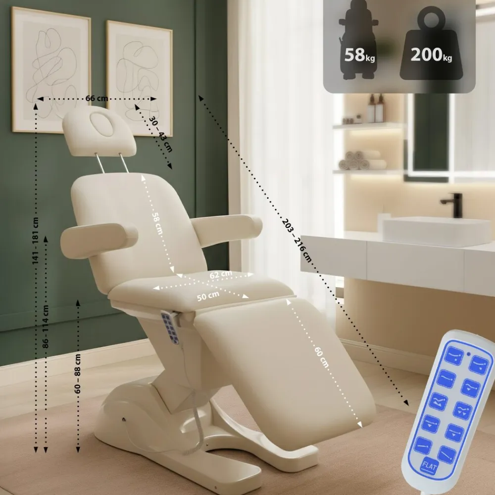 Kosmetikliege elektrisch Penta, höhenverstellbar mit 4 Motoren, Armlehne & Gesichtsöffnung, Massage und Tattoo Liege mit 200 kg Tragkraft ^ CLP Best
