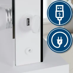 Schminktisch mit Beleuchtung und Spiegel. Glasplatte, LED und USB-Anschluss. Hollywood Schminkspiegel dimmbar. Kosmetiktisch Tiline ^ CLP Best