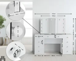 Schminktisch mit Beleuchtung und Spiegel. Glasplatte, LED und USB-Anschluss. Hollywood Schminkspiegel dimmbar. Kosmetiktisch Tiline ^ CLP Best