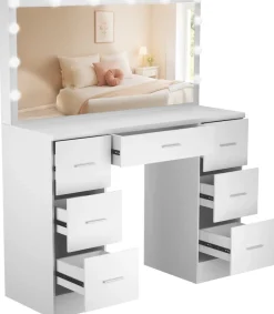 Schminktisch mit Beleuchtung und Spiegel 110x55 cm Ginny, Hollywoodspiegel LED-Licht dimmbar mit 3 Lichtfarben, mit Schubladen ^ CLP Sale