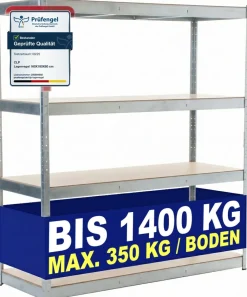 Schwerlastregal 60 cm tief 160 cm breit, Steckregal Metall für Keller und Garage, Lagerregal bis 2400 kg mit 4 MDF-Platten bis je 600 kg ^ CLP Clearance