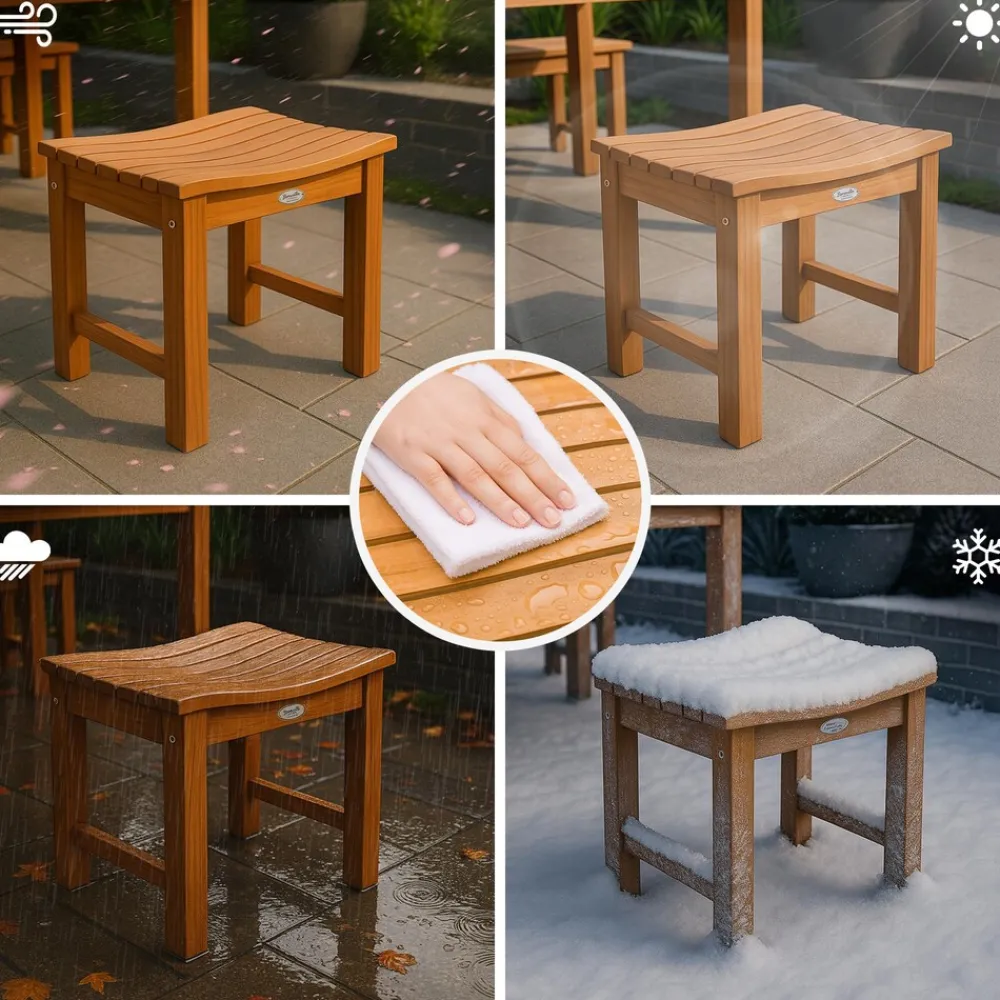 CLP holz Hocker outdoor wetterfest Bibury, Sitzhocker und Fußhocker in einem, langlebig für Garten, Terrasse und Balkon teak Discount