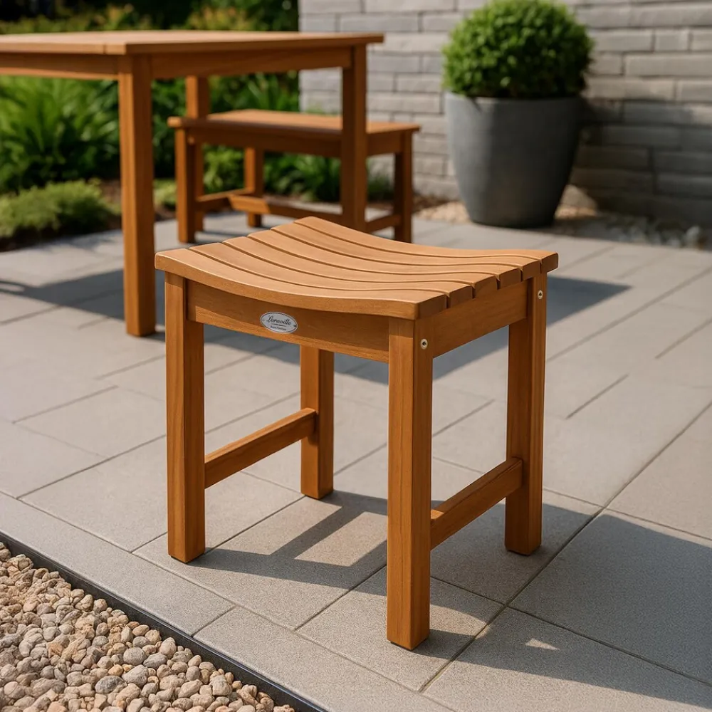 CLP holz Hocker outdoor wetterfest Bibury, Sitzhocker und Fußhocker in einem, langlebig für Garten, Terrasse und Balkon teak Discount