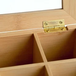 CLP Teebox für Teebeutel Holz Laprino, Teeaufbewahrung aus Bambus, Teekiste mit 12 Fächern, Deckel mit Sichtfenster und Magnetverschluss natur