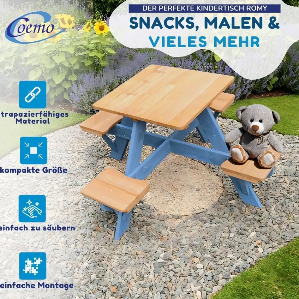 Coemo Kindersitzgruppe Romy Kindertisch und Sitze Gartentisch New