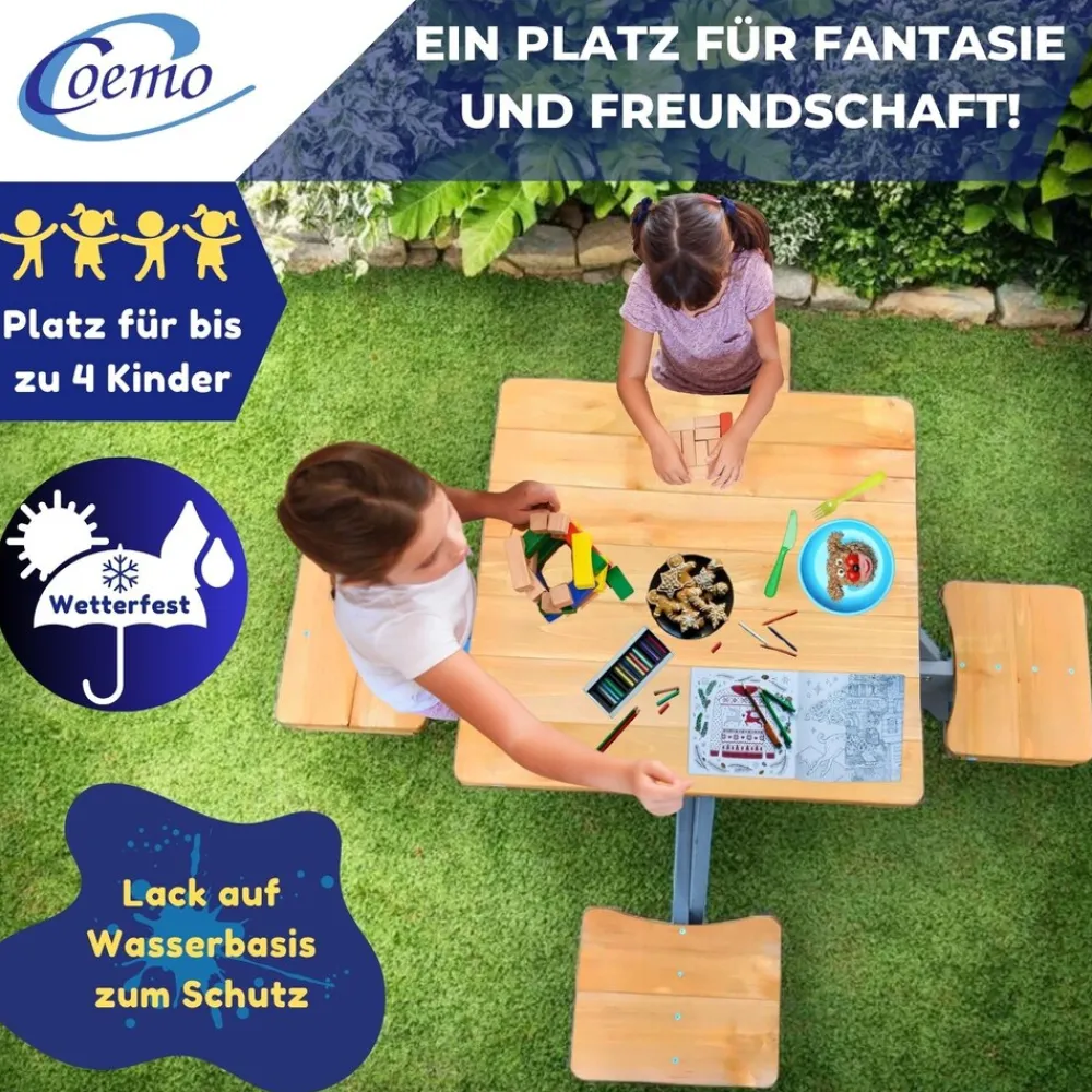 Coemo Kindersitzgruppe Romy Kindertisch und Sitze Gartentisch New