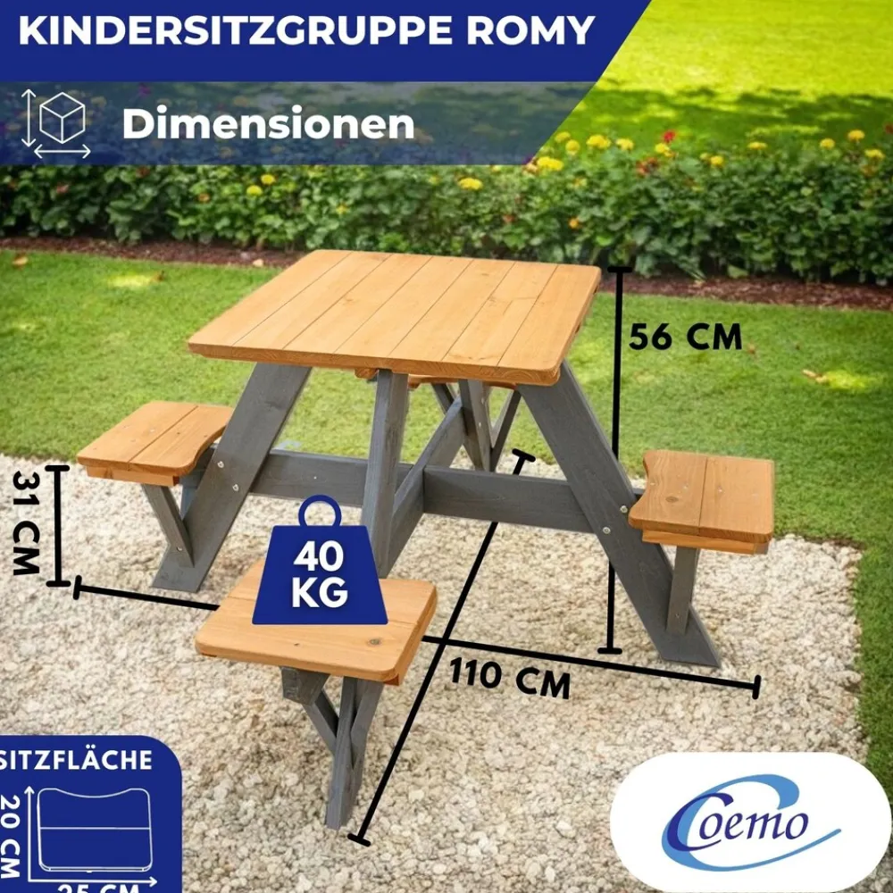 Coemo Kindersitzgruppe Romy Kindertisch und Sitze Gartentisch New