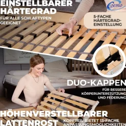 Coemo 7-Zonen Lattenrost ERGO K 140x190 verstellbar Kopfteil Härtegrad verstellbar 26 Leisten Sale