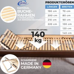 Coemo 7-Zonen Lattenrost ERGO K 140x190 verstellbar Kopfteil Härtegrad verstellbar 26 Leisten Sale