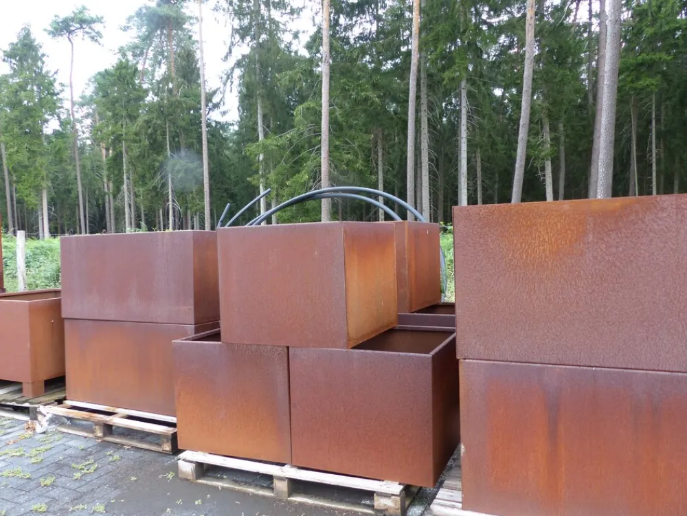 Grünwaren Cortenstahl Pflanzring quadratisch 120x120x60 Rostkübel Rost Stahl Kübel Blumenkübel XXL New