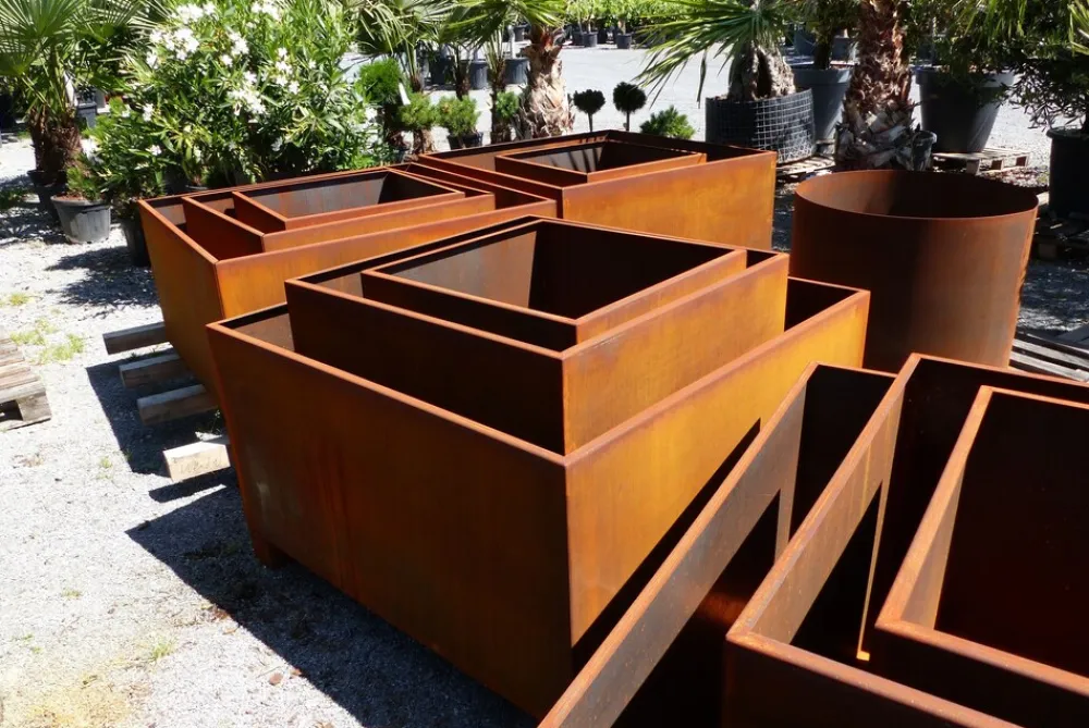 Grünwaren Cortenstahl Pflanzring quadratisch 120x120x60 Rostkübel Rost Stahl Kübel Blumenkübel XXL New